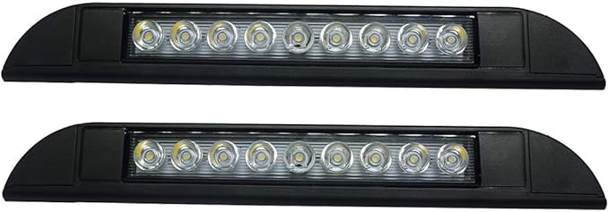 Raycharm 10" RV Camper LED Awning Porch Utility Light Fixture, 40° Down Angle Beam, 6000K Cool-White, 12V/24V DC, High Light-Output Low Ampere Draw, Aluminum Housing Black Finish, 2-Pack