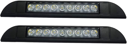 Raycharm 10" RV Camper LED Awning Porch Utility Light Fixture, 40° Down Angle Beam, 6000K Cool-White, 12V/24V DC, High Light-Output Low Ampere Draw, Aluminum Housing Black Finish, 2-Pack