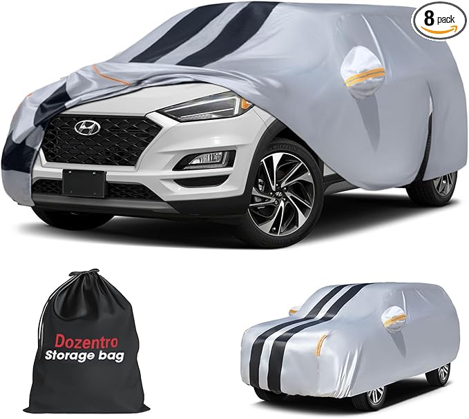 10 Layers Car Cover Custom Fit for Hyundai Tucson 2004-2026 100% Waterproof All Weather Automobiles, Gift with Towel, Heavy Duty Car Covers for Rain Sun UV Protection with Door Zipper.