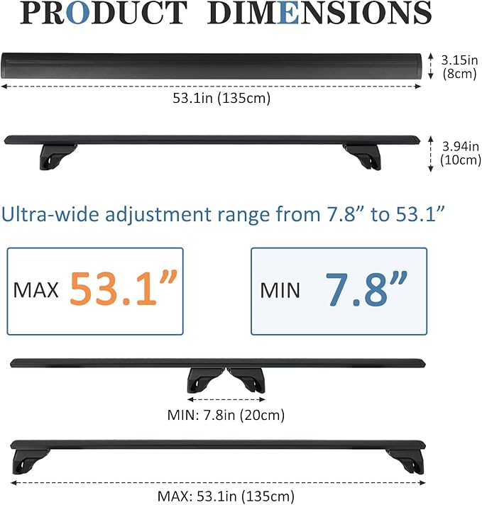 FelicValo 260lbs All-Metal Roof Rack Cross Bars Fit for KIA Telluride X-Line X-Pro 2023 2024 2025 with Raised Side Rails, Heavy Duty Aluminum Extended Crossbars Without Lock