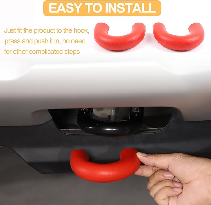 Car Tow Hook Protective Cover Compatible with Ford Ranger 2023-2025 Rubber Front Bumper Tow Ring Pull Ring Protective Case Trailer Pull Ring Trim Cover Exterior Accessories Tow Hook Covers (Red)