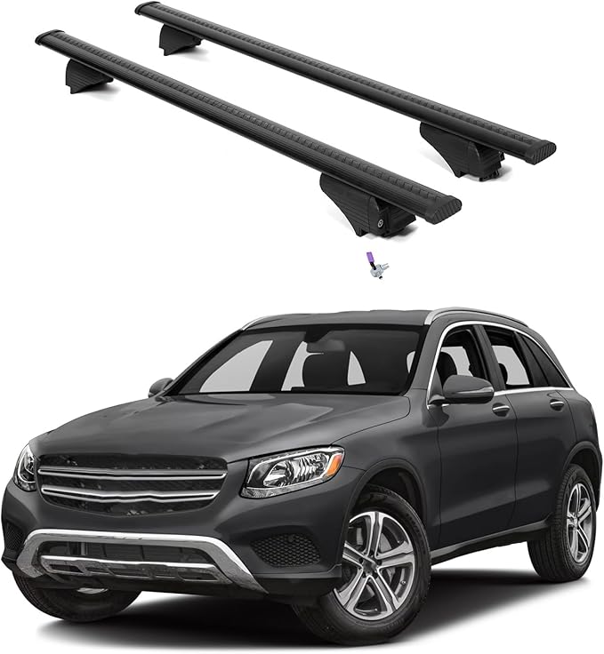 ERKUL Roof Rack Cross Bars for Mercedes Benz GLC 2016-2022 | Aluminum Crossbars with Anti Theft Lock for Rooftop | Compatible with Flush Rails - Black