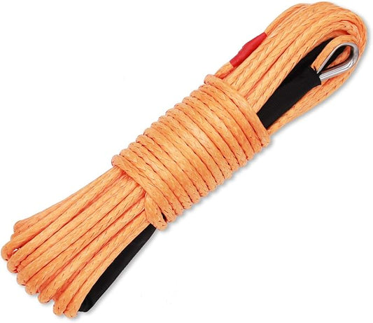 Ucreative 3/16 Inch x 50 Feet Synthetic Winch Line Cable Rope 8,350LBs with Black Protecing Sleeve for ATV UTV (Orange)
