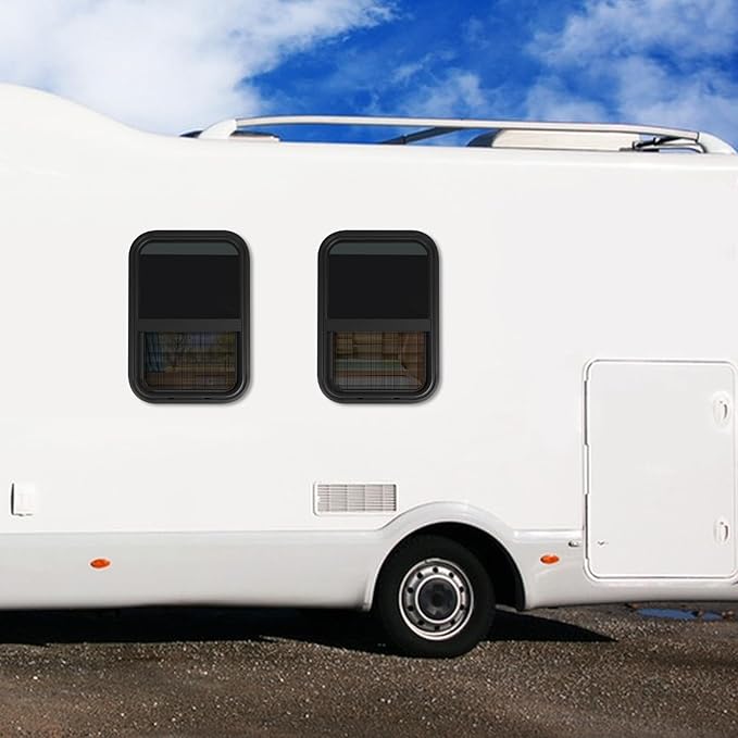 2PCs RV Window, Teardrop Horizontal Slide Black RV Window, Vertical Sliding RV Window 15" W x 22" H Horizontal Sliding Window Camper Trailer Window Horizontal Sliding Replacement Glass W/Trim Ring