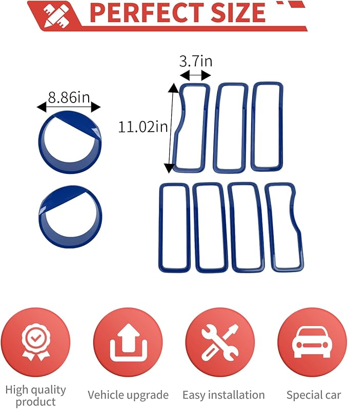 Front Grill Inserts Front Headlight Cover Kit fit for Jeep Wrangler JL JLU Gladiator JT 2024+ Exterior Accessories,Blue