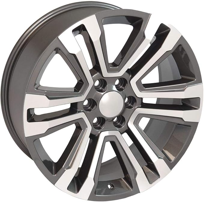 OE Wheels CV44 22 Inch Rims and Tires Fit Yukon Denali Style 6x139.7 22x9 Gloss Gunmetal Machined - Hollander 5822 - TerraMax RT 285/45-22 (Set of 4)