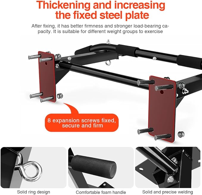 Wall-Mounted Pull-Up Bar – Drill Installation, Home Gym Equipment for Indoor Fitness, Chin-Up Bar for Strength Training, Spine Stretching & Inverted Workouts