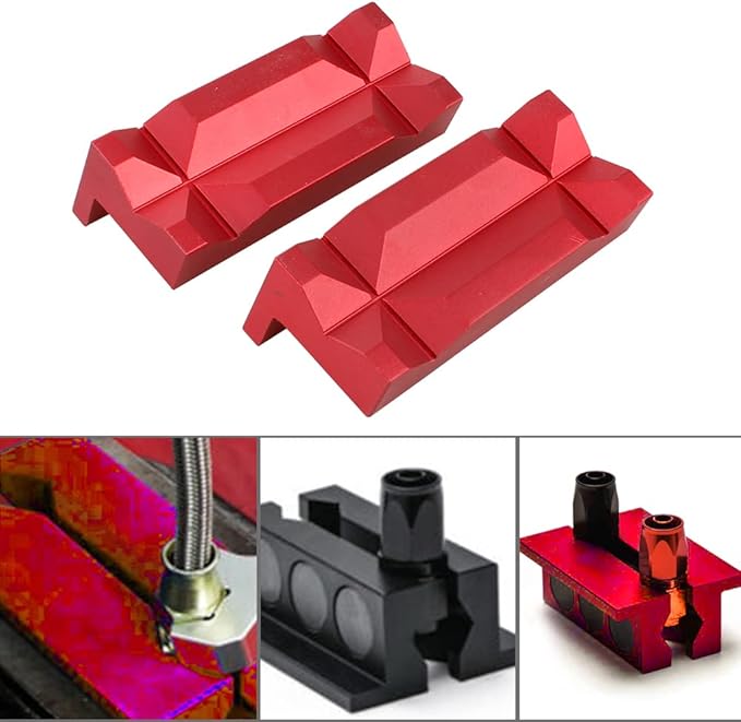 BARTOO Aluminum 4" Vise Jaws Pads, Magnetic Reversible Pipe Vise, AN Fitting Vice Jaw Covers, Professional Grade Multi-Purpose Vise Jaw Protective Inserts for Any Metal Bench Vice (4", Red)