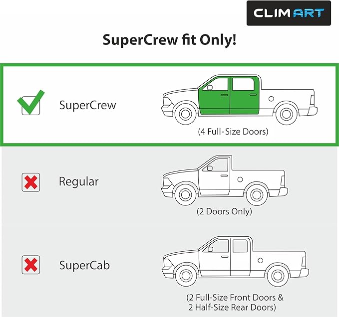 CLIM ART in-Channel Incredibly Durable Rain Guards for Ford F-150 SVT Raptor 2011-2014 SuperCrew, Original Window Deflectors, Vent Window Visors, Vent Deflector, 4 pcs.- 611196