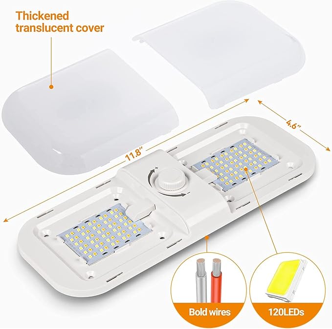CT CAPETRONIX RV Lights Interior 1700LM, 3 Color TEM Camper Lights, Dimmable 12v Volt Led Fixture, Ceiling Dome Light w Switch for RV/Camper/Car/Trailer/Boat (Warm Cool Natural White) 4Pack