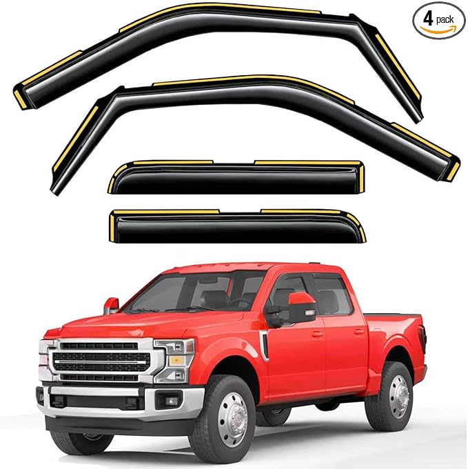 in-Channel Window Rain Guards Fit for Truck Ford F150 2015-2020 SuperCrew (Fit for Ford F250-F550 2017-2025) Extra Durable Window Visors Window Deflectors Vent Shades Car Accessories-4 pcs