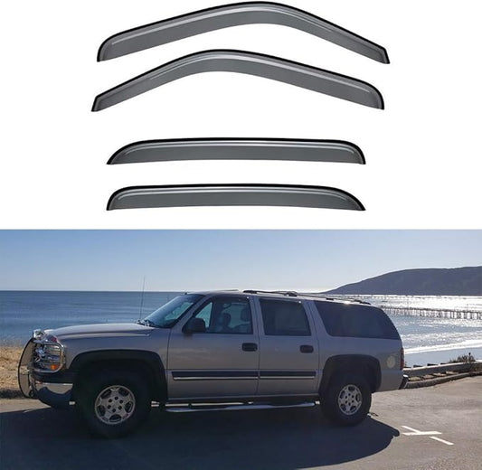 4pcs Outside Mount Rain Guards/Window Visors fit for most 2000-2006 Chevy/GMC/Cadillac Crew Cab Truck and Suv,Side Window Wind Deflectors also fits some 2007 HD Classic Crew Cab 94355