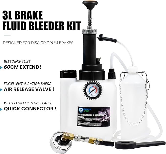 3L Manual Brake Bleeder Fluid Pump and 1L Waste Oil Bottle, One Man Professional Brake Bleeder Kit Suitable for Buick/Cadillac/Chevrolet/Ford/Mazda/Tesla