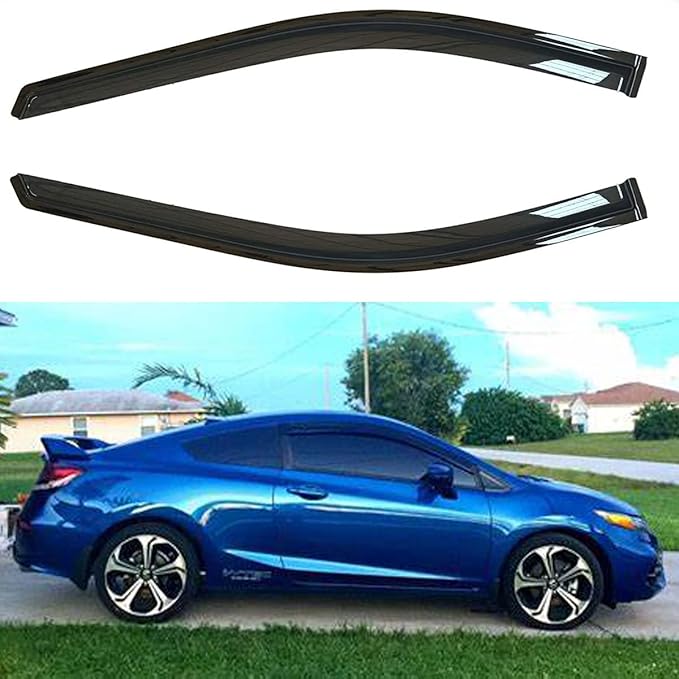 Original 2pcs Side Window Deflectors, Outside Mount Tape-On Rain Guards Set, Nice Side Window Visors Compatible with 2006-2011 Civic 2-Door Coupe Only |92410|