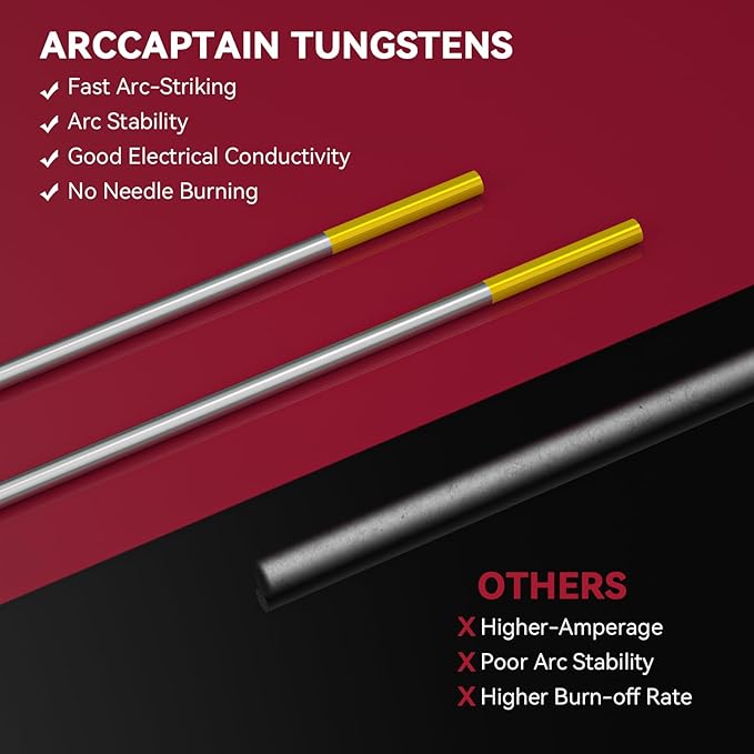 ARCCAPTAIN TIG Welding Tungsten Electrode 10-Pack 1/16"x 7"(Gold - 1.5% Lanthanated, WL15/EWLa-1.5)