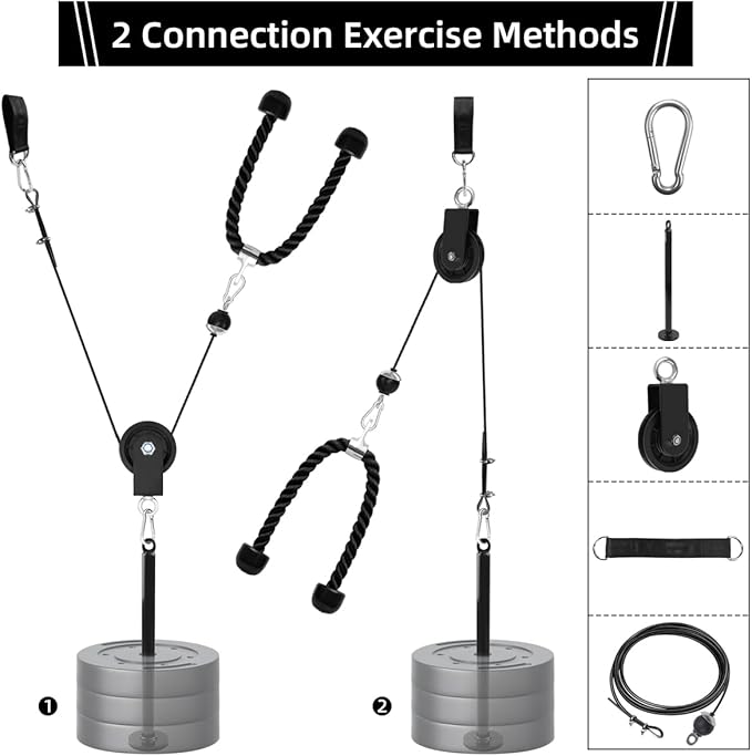 LAT and Lift Pulley System, Weight Cable Machine for Power Cage & Squat Rack, LAT Pulldown Attachments for Triceps Pull Down, Biceps Curl, Back & Forearm Workouts - Home Gym Equipment