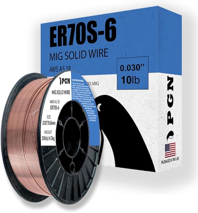 PGN Solid MIG Welding Wire - ER70S-6 .030 Inch - 10 Pound Spool - Mild Steel MIG Wire with Low Splatter and High Levels of Deoxidizers - For All Position Gas Welding