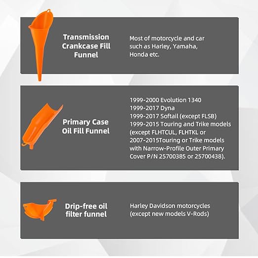 Oil Filter Cap Wrench Oil Change Kit: Crankcase Fill Funnel, Primary Case& Drip-Free Oil Filter Funnel+ 50Pcs Fluorine Rubber O-Ring Primary Drain Plugs fit for Harley Sporster Dyna