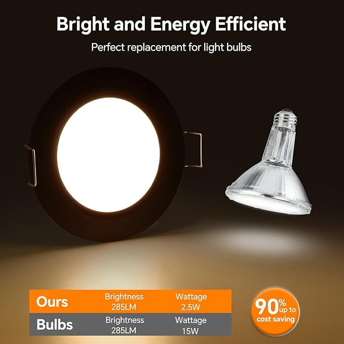 3" LED 12V Push Lights w/Built-in Switch Interior Bi-Color 12 Volt Red LED Puck Light Full Aluminum RV Dimmable Flush Mount Light for Camper, Boat, Trailer 4Pcs (Black, Warm White)