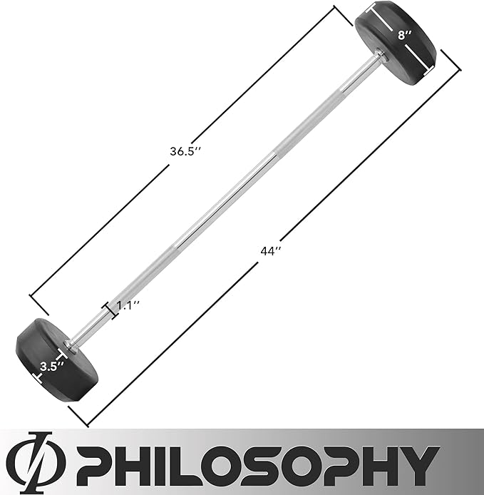 Philosophy Gym Rubber Fixed Barbell, Pre-Loaded Weight Straight Bar for Strength Training & Weightlifting