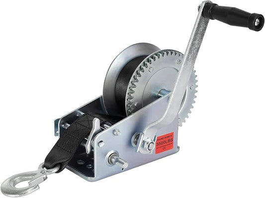 Trailer Boat Winch - 3500 lbs Hand Crank Winch with 26 ft Polyester Strap, Crank Trailer Winch with Heavy Duty Hook for Boat Trailer Towing RV ATV Truck