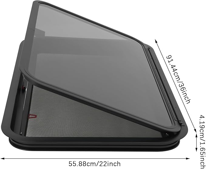 RV Exit Window, 36" W x 22" H Aluminum Camper RV Push Side Emergency Window Replacement Tempered Glass W/Trim Ring & Net Screen for Cargo Trailer Camper Van Truck