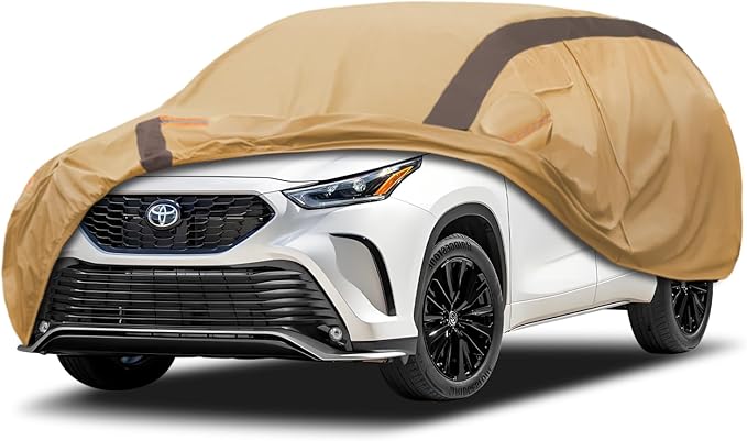 Highlander Car Cover Waterproof All Weather Compatible with Toyota Highlander 2007-2024, Outdoor Dustproof Anti-UV Sun Rain Protection Full Exterior Cover