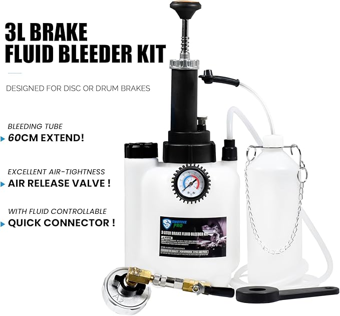 3L Manual Brake Bleeder Fluid Pump and 1L Waste Oil Bottle, One Man Professional Brake Bleeder Kit Suitable for Chrysler/Dodge/Ford/Jeep/Infinity/Mazda/Jaguar