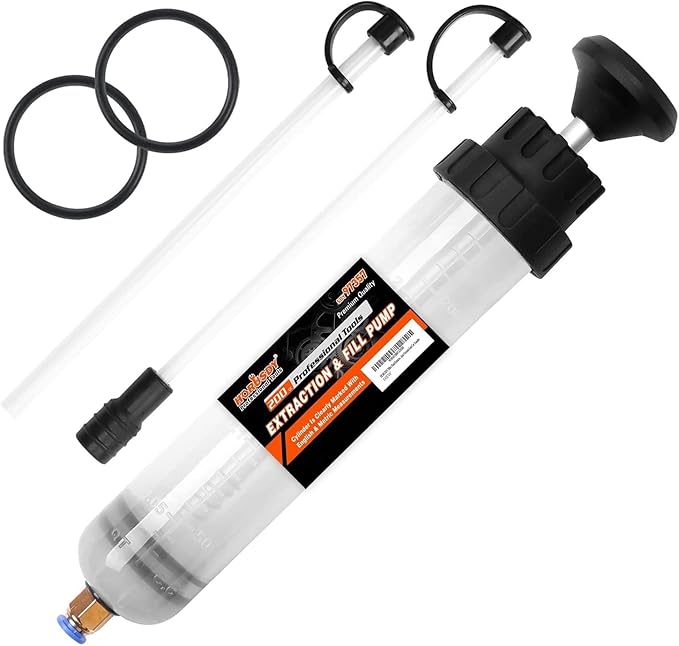 HORUSDY 200cc Oil Extractor Pump with Hose, Manual Fluid Suction Pump for Transmission, Brake, Power Steering and Gear Oil, Lightweight Oil Change Syringe Tool for Automotive and Small Engines