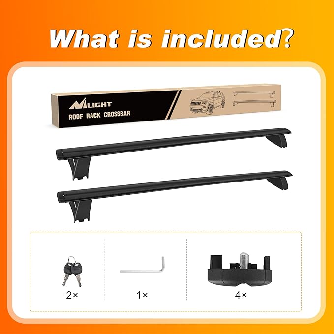 Nilight Roof Rack Cross Bars Fit for Jeep Grand Cherokee 2011 12 13 14 15 16 17 18 19 20 2021 with Grooved Side Rails, Aluminum Crossbars with Anti-Theft Lock for Cargo Carrier Kayak Tent Snowboard