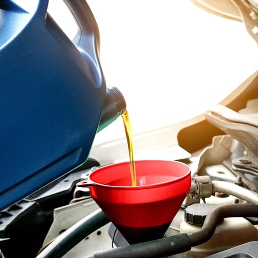 4 Pcs Automotive Funnels Set, Wide Mouth Fuel Funnel, Plastic Long Neck Oil Funnel, Flexible Right Angle Funnels, with Detachable Spout and Filter for Water/Gasoline/Coolant/Engine Oil