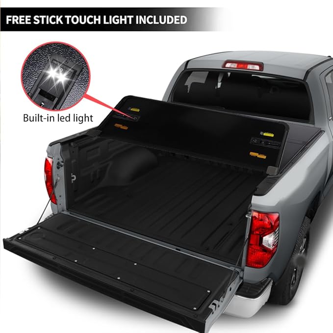 CAREONLINE New Black Hard Tri Fold Style Truck 4.6 Ft Bed Tonneau Cover W/LED Light Fits for 2022-2024 F-o r-d Maverick（OL-KR1013250321）