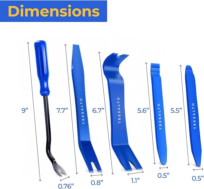 Auto Trim Removal Tool Kit - 5 Piece Set for Dash, Door Panel, Clip Remover - Scratch-Resist Nylon Pry Tools for Interior Car Trims Work - Panel Prying Tools Included - Blue