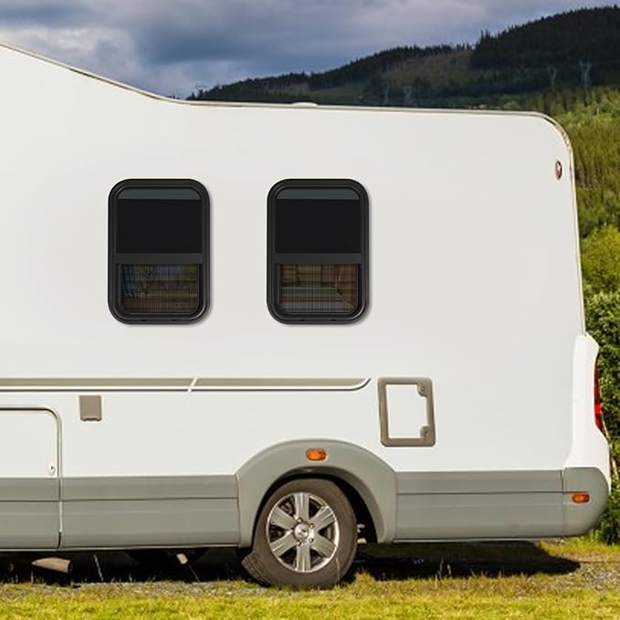 2 Pack RV Window Teardrop Style, 15" X 22" Universal RV Window Vertical Slide With 2 Trim Ring, Vertical Sliding Glass Window with Screen Window for Cargo, Horse Trailer (15"Wx22"H（2 pack）)