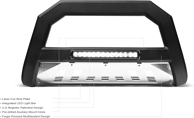 Armordillo 8705209 AR Series Aluminum Bull Bar with LED Light Bar - Matte Black with Aluminum Skid Plate Fits 2019-2021 Chevy Silveardo/GMC Sierra 1500