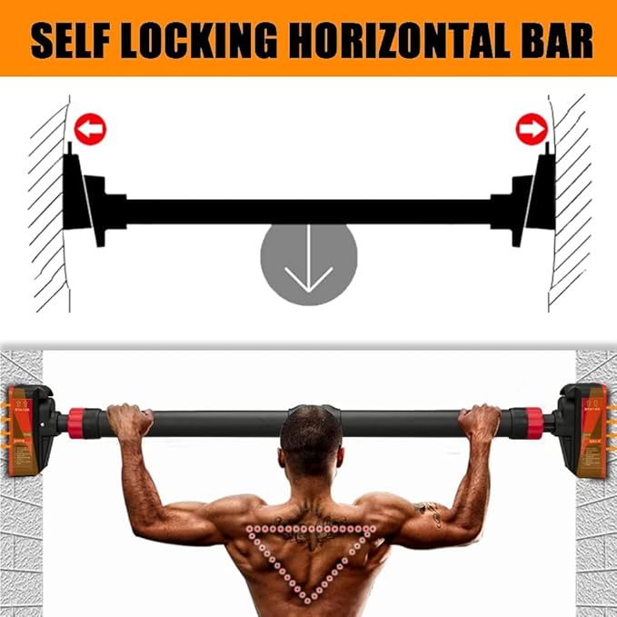 Pull Up Bar for Doorway, Strength Training Chin Up Bar with Level Meter and Adjustable Width for Home Gym,No Screws Required, Weight Capacity 440 LBS