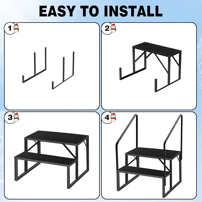 RV Steps with 2 Handrails, 2 Step RV Stairs 660lbs Load Capacity, Heavy Duty Camper Steps with Wide & Anti-Slip Platform, Portable Outdoor Metal Entry Stairs for Hot Tub, Mobile Home, Travel Trailers