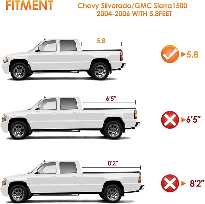 Nilight Soft Roll-Up Tonneau Cover Compatible with Chevy Silverado/GMC Sierra 1500 2004 2005 2006–5.8ft Truck Bed Cover