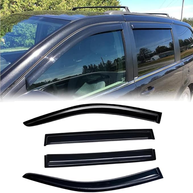 94251 Side Wind Vent Deflector Set,4pcs Out-Channel Tape-On Nice Rain Guards, Dark Smoke Window Visors fit for 2008-2016 Chrysler Town & Country,2008-2020 Dodge Grand Caravan