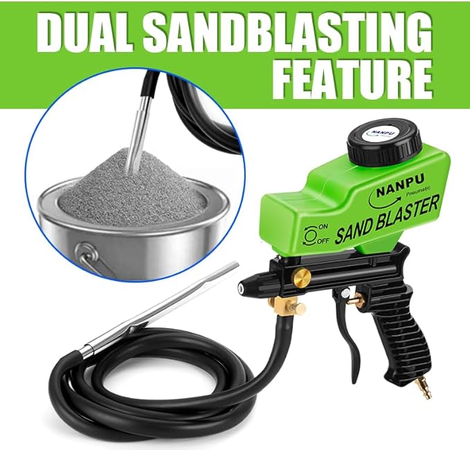 NANPU Light-Duty Air Sandblaster Gun Kit with Siphon & Gravity Feed, Ceramic Nozzle, Metal Body, for Small Project Surface Prep, Paint & Rust Removal, Metal/Wood/Glass Etching, Requires Air Compressor