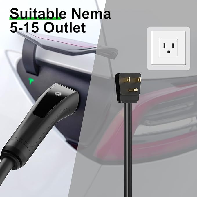 MEGEAR 16 Amps Level 1 Tesla Charger, NEMA 5-15 Plug, Portable Electric Car Charger with a 23 Ft Cable, Compatible with Tesla Models X/Y/3/S and Cybertruck