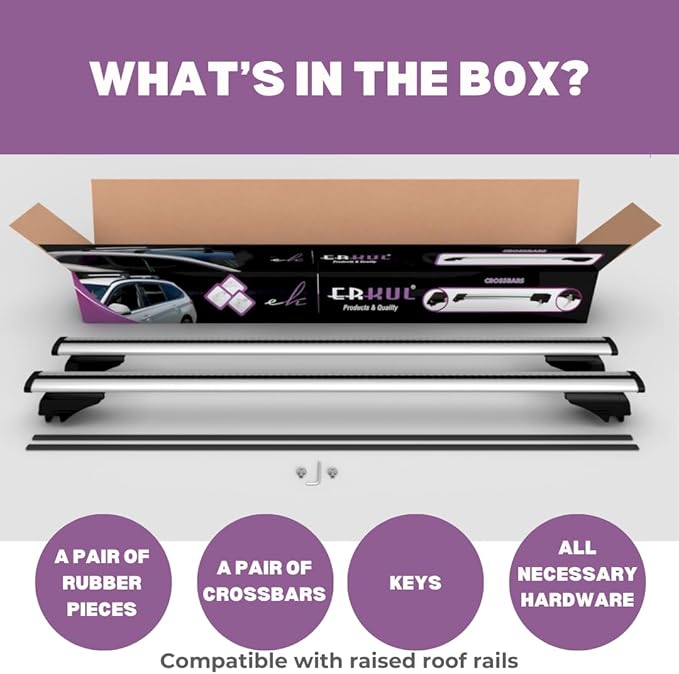 ERKUL Roof Rack Cross Bars for Mercedes Benz GLE (W166) 2015-2019 | Aluminum Crossbars with Anti Theft Lock for Rooftop | Compatible with Raised Rails - Silver