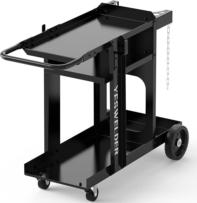 YESWELDER Welding Cart for TIG MIG Welder and Plasma Cutter,Three-Layer Welder Cart,Tank Storage Safety Chains, Heavy Duty Large Storage 360° Rolling Welding Trolley