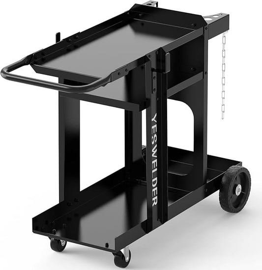 YESWELDER Welding Cart for TIG MIG Welder and Plasma Cutter,Three-Layer Welder Cart,Tank Storage Safety Chains, Heavy Duty Large Storage 360° Rolling Welding Trolley