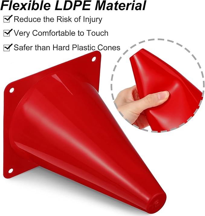 Leelosp 48 Pack 7" or 9" Plastic Traffic Cones Agility Field Marker Soccer/Safety/Sports/Training Cones for Skating Basketball Football Practice Drills Themed Party Decorations