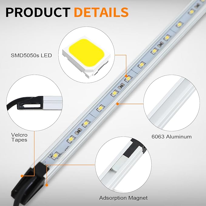 12V LED Interior Light Bar Kit Dimmable IP67 Waterproof Camping String Lights, Aluminum Magnetic Mount Exterior Lights,Portable Lighting for RV, Camping Tent Car Trailer Boat (4 Pack)