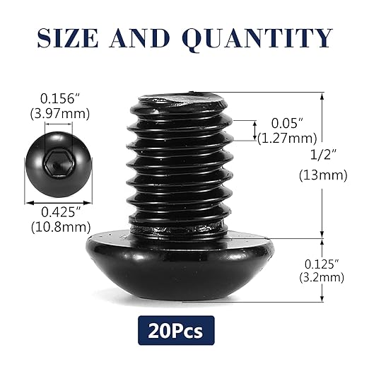 1/4-20 x 1/2" Button Head Socket Cap Bolts Screws, 20Pcs 304 Stainless Steel 18-8, Allen Hex Drive, Black Oxide by SG TZH(with Hex Spanner)