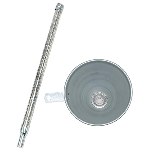 14.84" Steel Bendable Spout Funnel with Filter for All Automotive Oils, Metal Flexible Long Funnels for Automotive Use for Transmission Fluid, Diesel Fuel, and Other Liquids, with Gloves