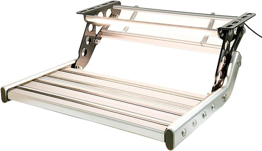 Just-V RV Camper Steps Single Drop Down Steps One-Hand Expand or Collapse Manual RV Stairs Folding Stable Ladders with Non-Slip Rubber Feet and Luminous Tape Glow Holds Up to 450 lbs