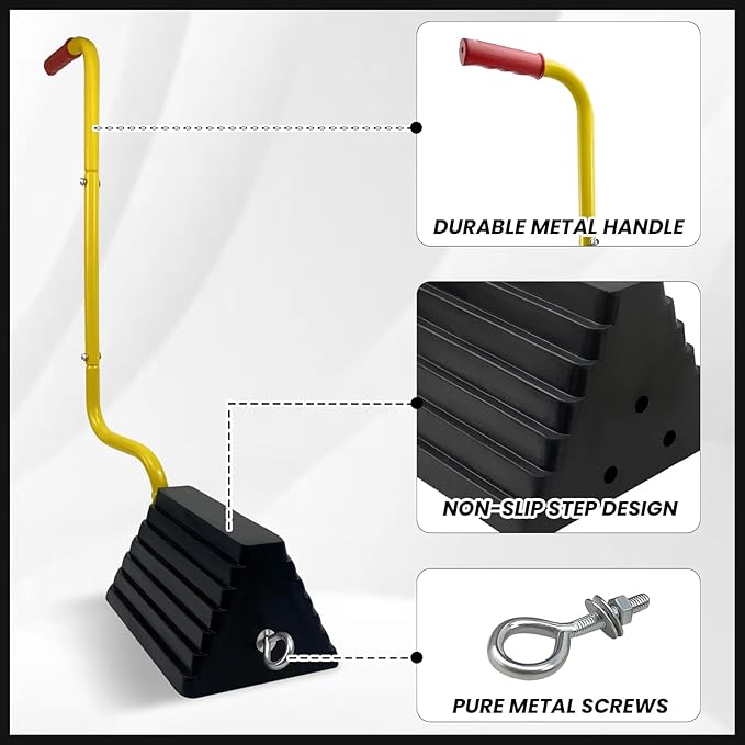 ROBLOCK 2 Pack Heavy Duty Rubber Wheel Chocks with Handle for Trucks, Sturdy Solid Anti Slip Wheel Stopper for All Weather Use -Trucks, RV, Travel Trailer, Pop Up Camper Accessory(2 Pcs)
